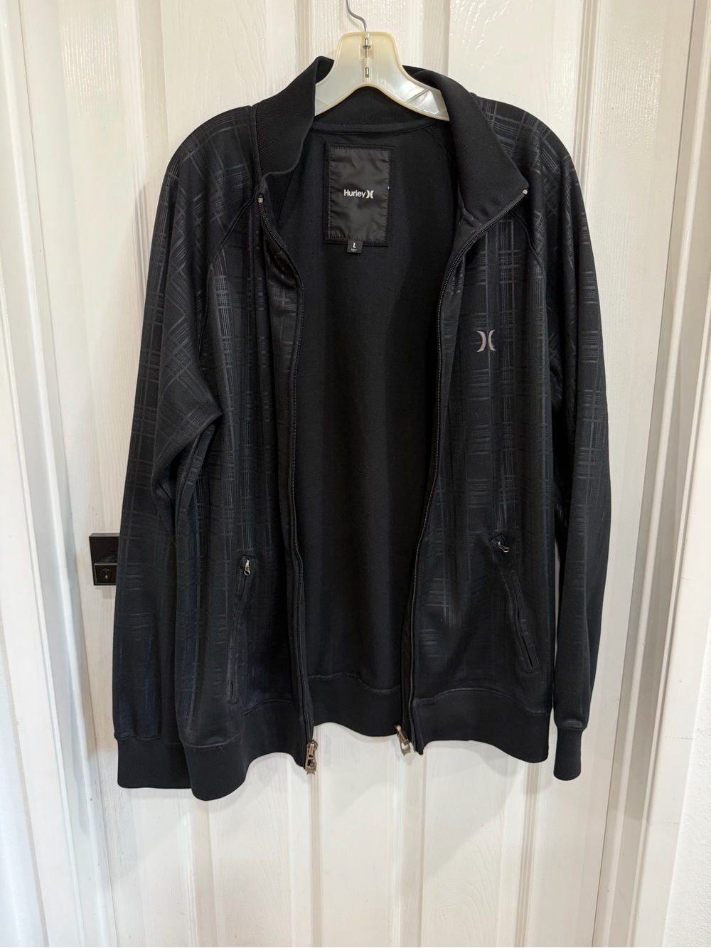 Hurley Men’s Large Black Plaid Full Zip Track Jacket